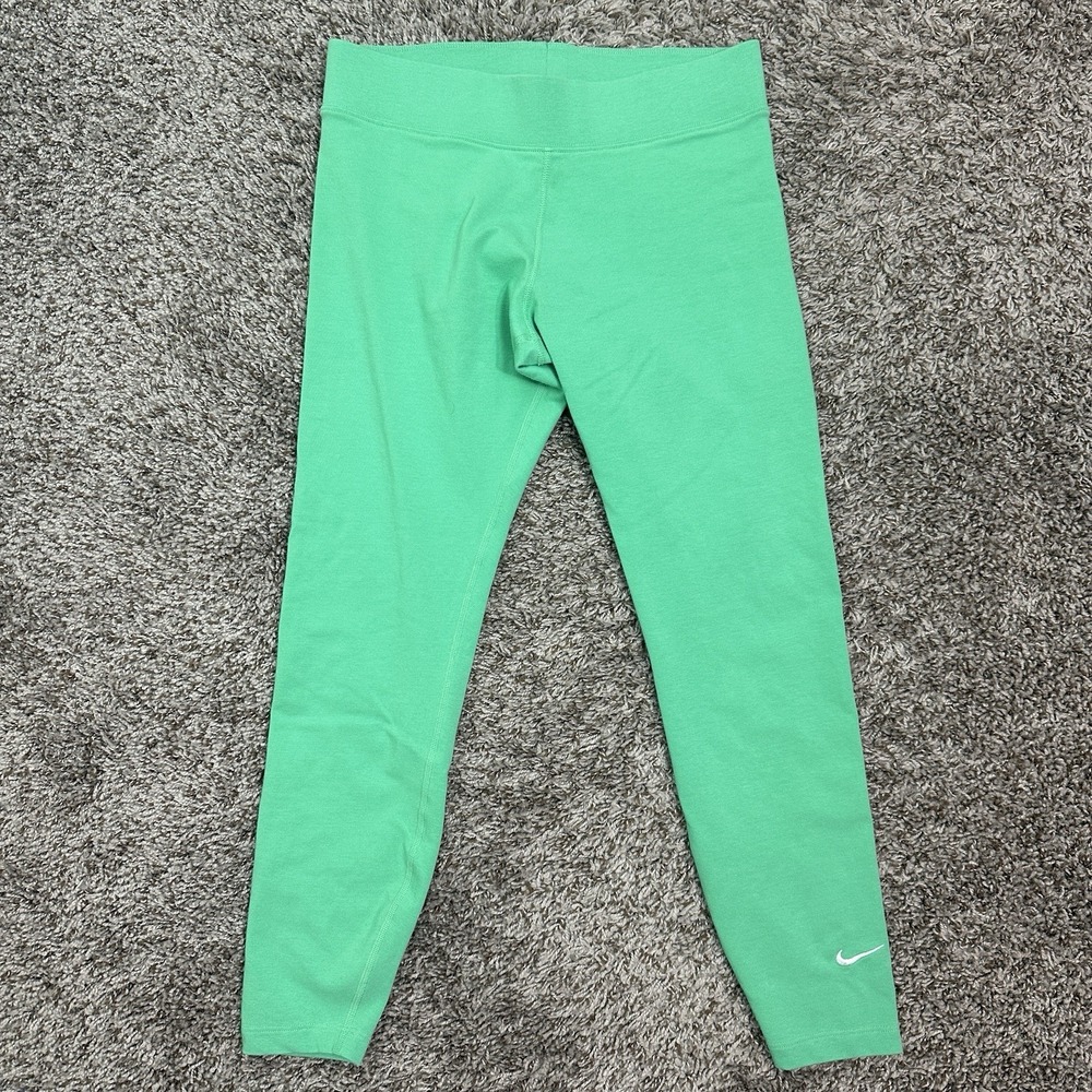 Nike Mid-Rise Tight Fit Crop Leggings Womens Medium Green Embroidered Swoosh